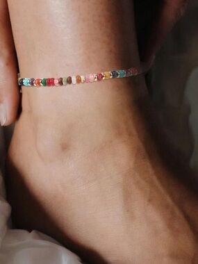 Natural Stone Multicolor Beaded Anklet  Ankle Bracelet Bohemian